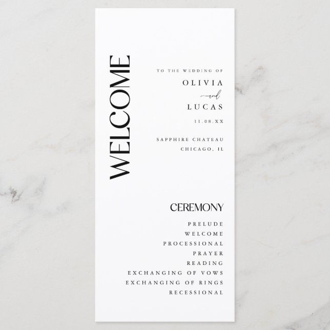 Minimal & Modern White Wedding Programme (Front)