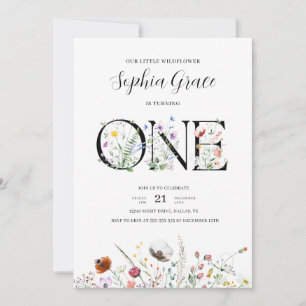 Minimal Modern Wildflower 1st Birthday Invitation