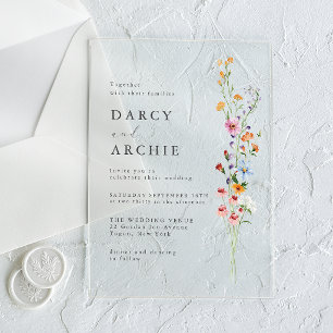 Minimal Modern Wildflowers Wedding Acrylic Invitations
