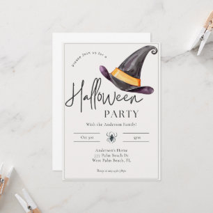 Minimal Modern Witch Hat Halloween Party  Invitation