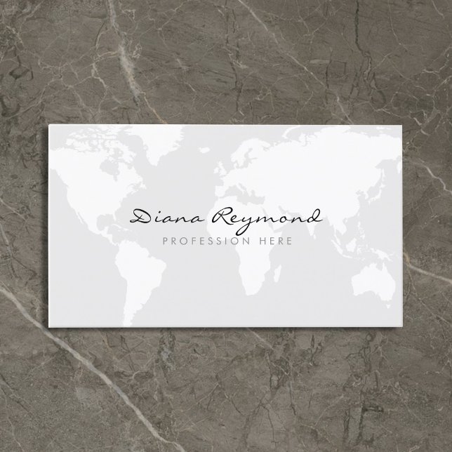 Minimal modern, world map on very pale grey business card (Creator Uploaded)