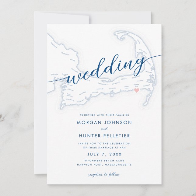 Minimal Modern Wychmere Beach Club Map Wedding Invitation (Front)