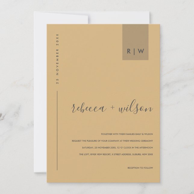 MINIMAL MODERN YELLOW OCHRE TYPOGRAPHY WEDDING INVITATION (Front)
