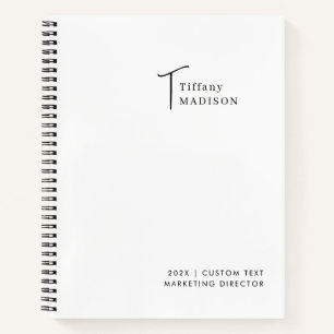 Minimal Monogram Black and White Custom Name Year Notebook