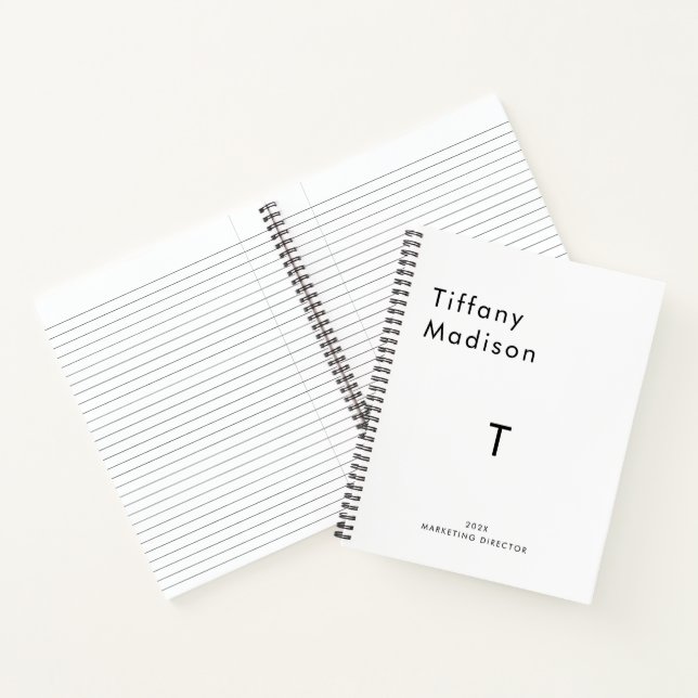 Minimal Monogram Black and White Custom Name Year Notebook (Inside)