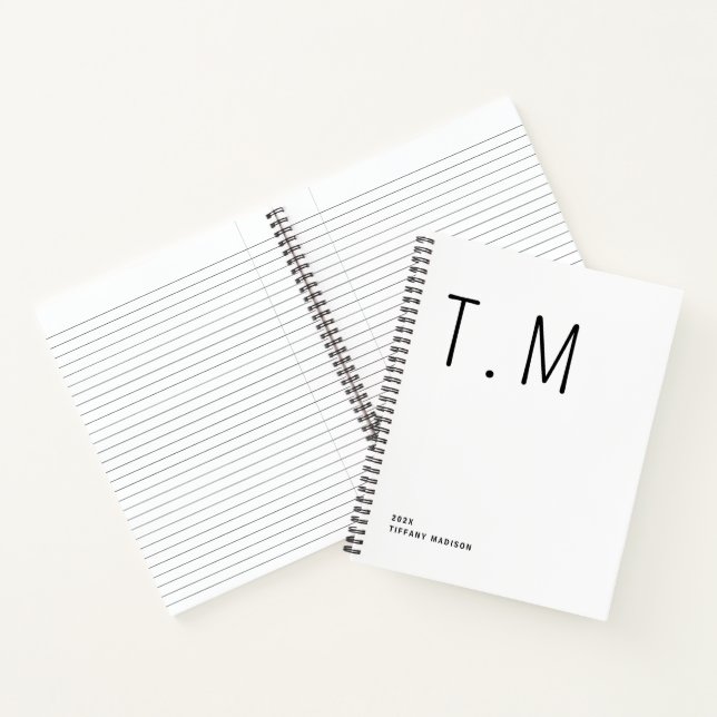 Minimal Monogram Black and White Custom Name Year Notebook (Inside)