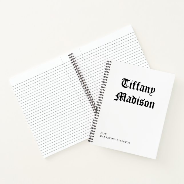 Minimal Monogram Black and White Gothic Name Year Notebook (Inside)