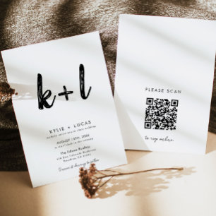 Minimal Monogram Black and White Qr Code Wedding Invitation