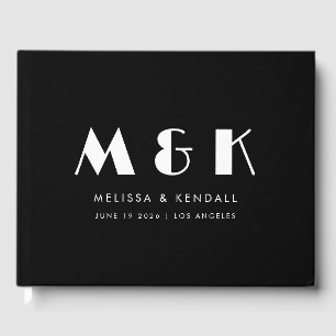 Minimal Monogram Black Custom Initials Wedding Guest Book
