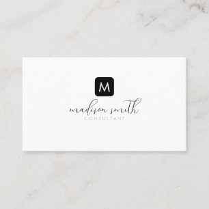 Minimal Monogram Black Elegant Script Feminine Business Card