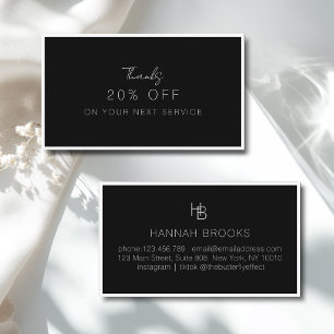 Minimal Monogram Black White Salon Discount Card