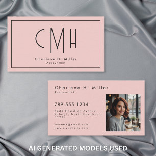 Minimal Monogram Blush Modern Photo Professional Business Card
