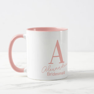Minimal Monogram Bridesmaid Pink and White Mug