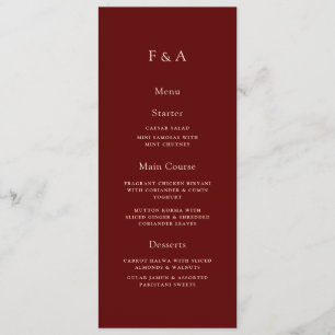 Minimal Monogram Burgundy Muslim Wedding Table Menu