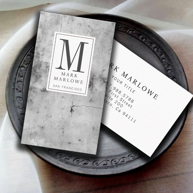 Minimal Monogram Charcoal Grey Marble Texture Business Card (Creator Uploaded)