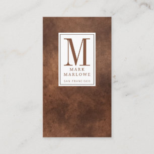 Minimal Monogram Cocoa Brown Leather Texture Business Card