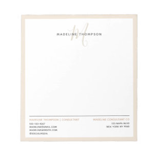 Minimal Monogram Creamy Sand Letterhead Business Notepad