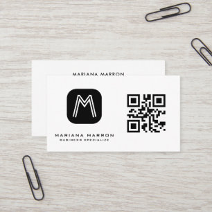 Minimal Monogram Custom QR Code Basic Business Card