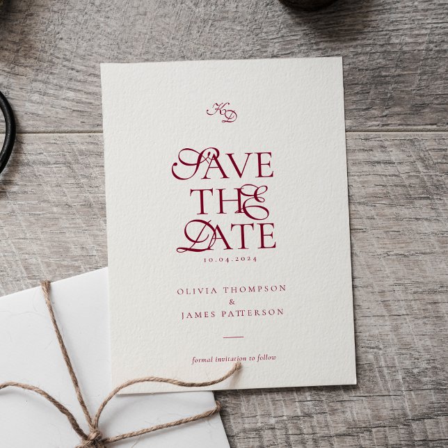 Minimal Monogram Deep Burgundy Script Wedding Magnetic Invitation (Creator Uploaded)