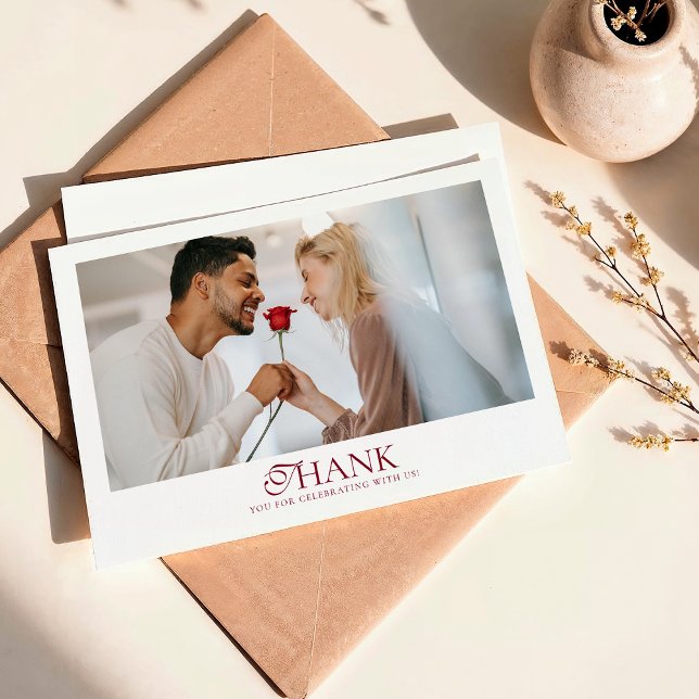 Minimal Monogram Deep Burgundy Script Wedding Thank You Card (Creator Uploaded)