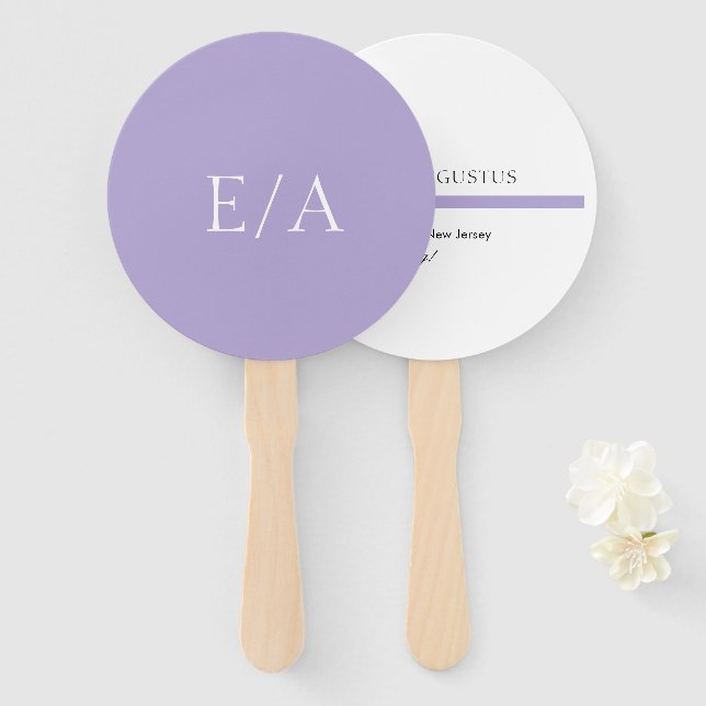 Minimal Monogram Digital Lavender Purple Wedding Hand Fan (Front and Back)