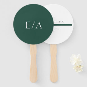 Minimal Monogram Elegant Emerald Green Wedding Hand Fan