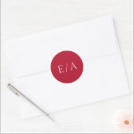 Minimal Monogram Elegant Modern Red Wedding Classic Round Sticker<br><div class="desc">Modern red wedding sticker featuring a minimal design with your monogram in a classic serif font.  This simple design is great for a traditional or formal wedding invitation suite.  Use these stickers as envelope seals or for your wedding favours.</div>