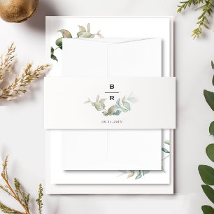 Minimal Monogram Eucalyptus Greenery Wedding Invitation Belly Band
