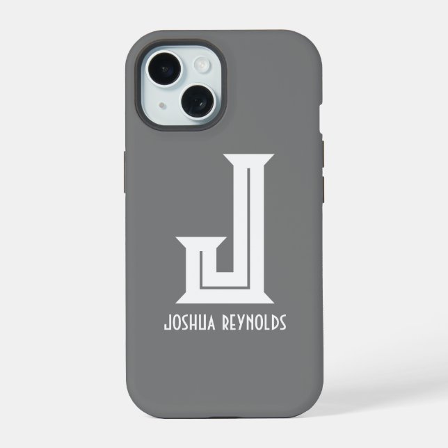 Minimal Monogram Grey  iPhone 15 Case (Back)