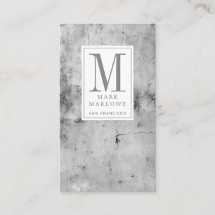 Minimal Monogram Grey Marble Texture Business Card