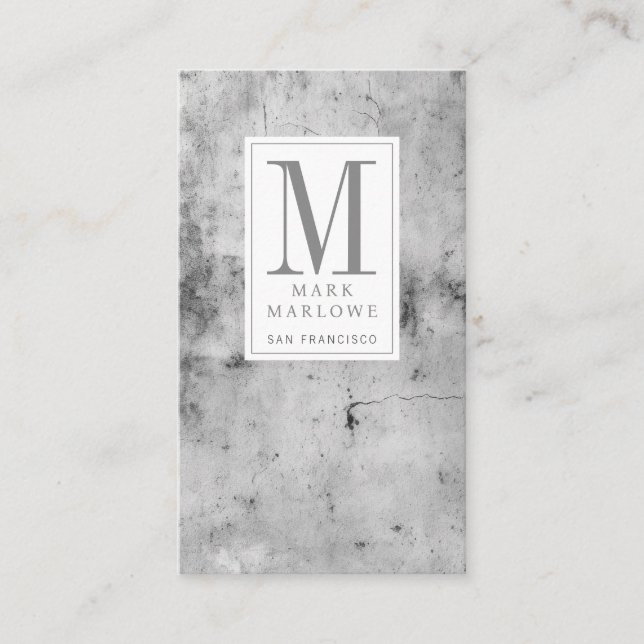 Minimal Monogram Grey Marble Texture Business Card (Front)