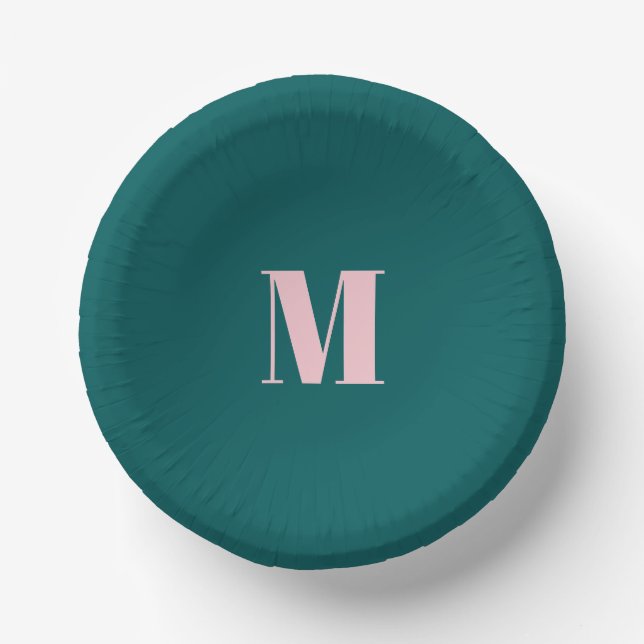 Minimal Monogram Inital Letter Green Pink Paper Plate (Front)