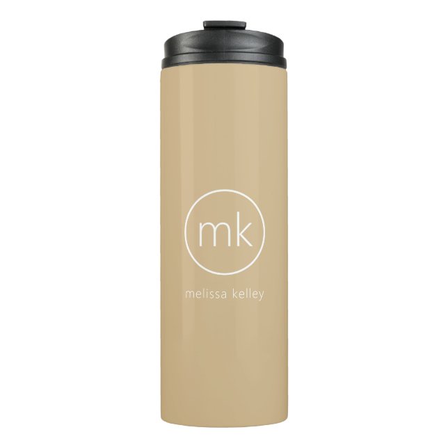 Minimal Monogram Initial Neutral Beige & White Thermal Tumbler (Front)
