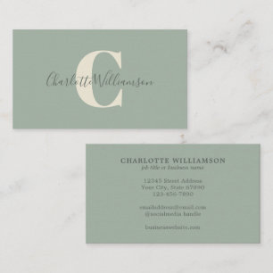 Minimal Monogram Initial Sage Green Elegant Script Business Card