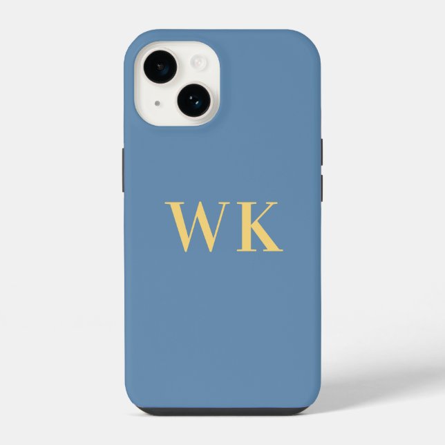 Minimal Monogram Initials Dusty Blue Gold iPhone Case (Back)