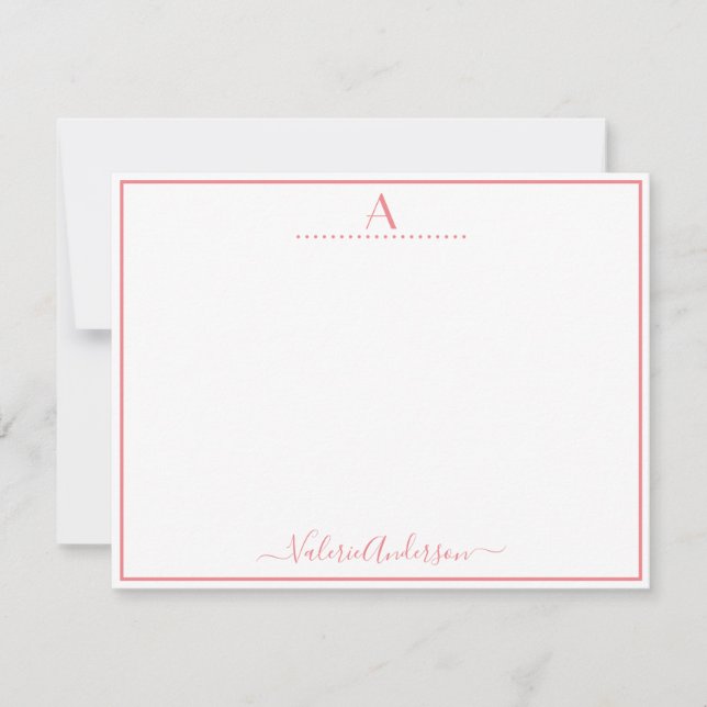 Minimal Monogram Letter Single Border Note Card (Front)