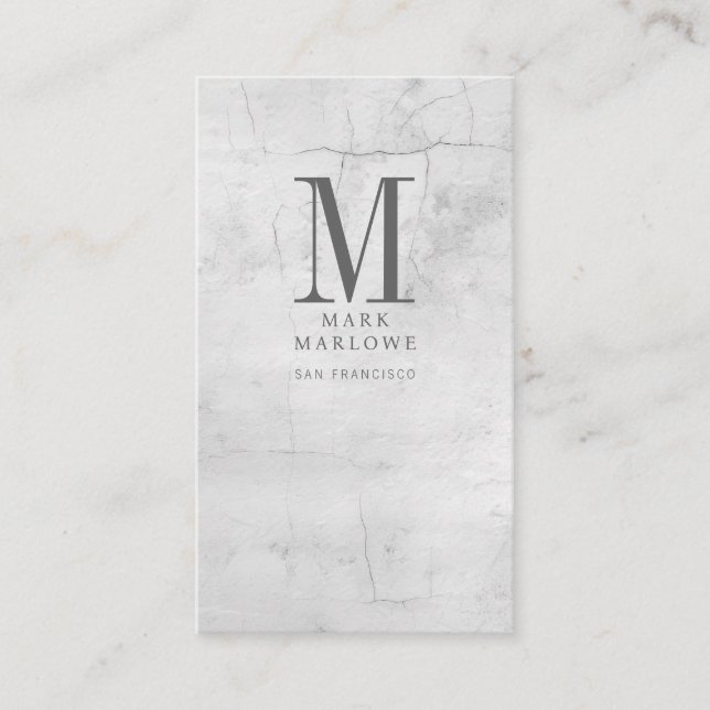 Minimal Monogram Marble Texture Business Card (Front)