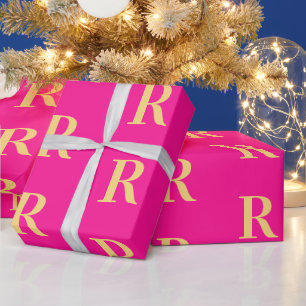 Minimal Monogram Modern Hot Pink Wrapping Paper