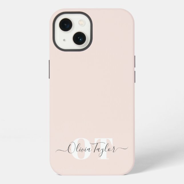 Minimal Monogram Modern Script Blush Personalised iPhone Case (Back)