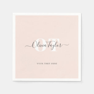Minimal Monogram Modern Script Blush Personalised Napkin