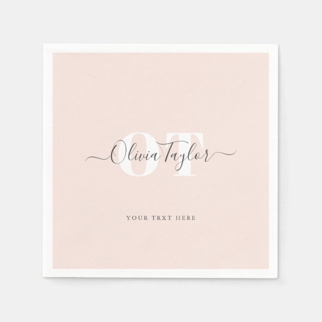 Minimal Monogram Modern Script Blush Personalised Napkin (Front)