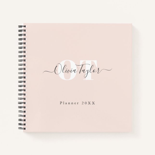 Minimal Monogram Modern Script Blush Personalised Notebook (Front)
