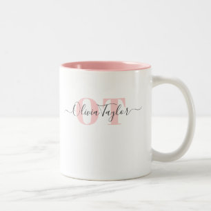 Minimal Monogram Modern Script Blush Personalised  Two-Tone Coffee Mug