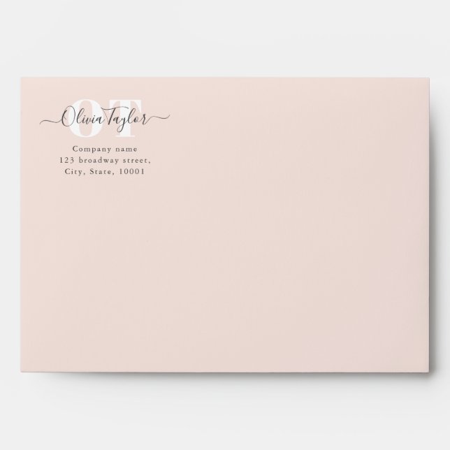 Minimal Monogram Modern Script Blush Professional Envelope (Front)
