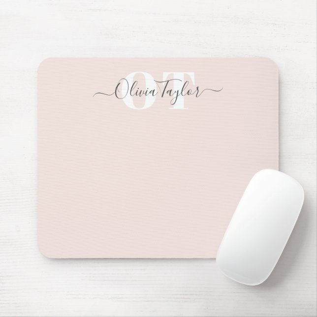 Minimal Monogram Modern Script Blush Professional  Mouse Mat (With Mouse)