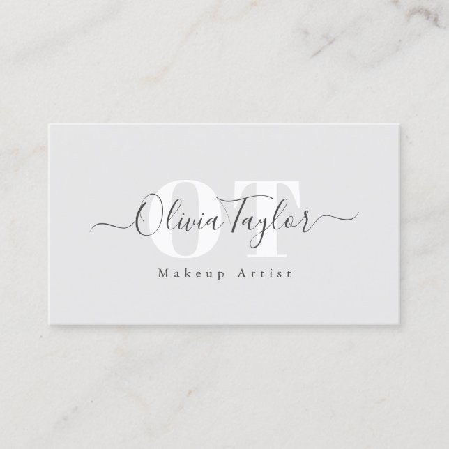 Minimal Monogram Modern Script Grey Professional  Business Card (Front)