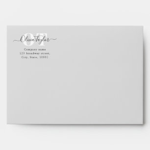Minimal Monogram Modern Script Grey Professional Envelope