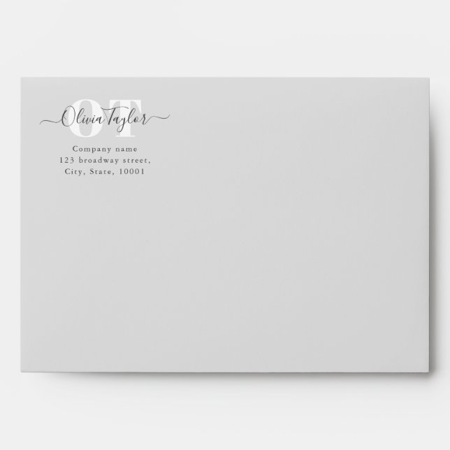 Minimal Monogram Modern Script Grey Professional Envelope (Front)