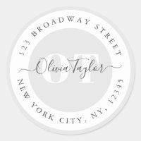 Minimal Monogram Modern Script Grey Return Address