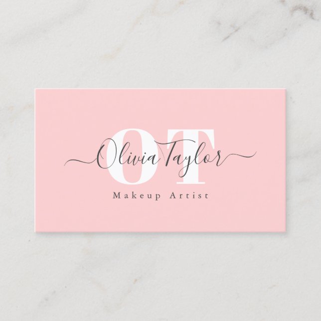 Minimal Monogram Modern Script Pink Professional B Business Card (Front)